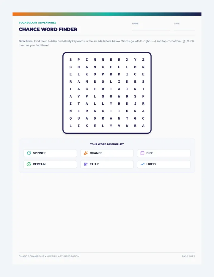 Chance Crossword Worksheet