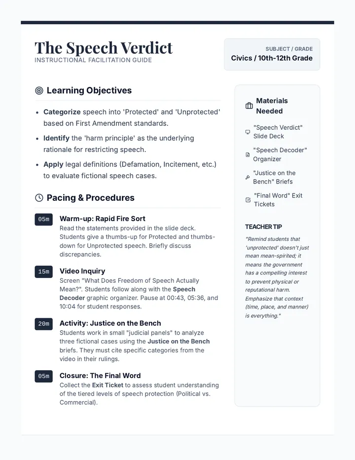 The Speech Verdict Teacher Guide