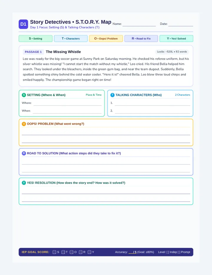 Story Detectives Five Day Worksheet