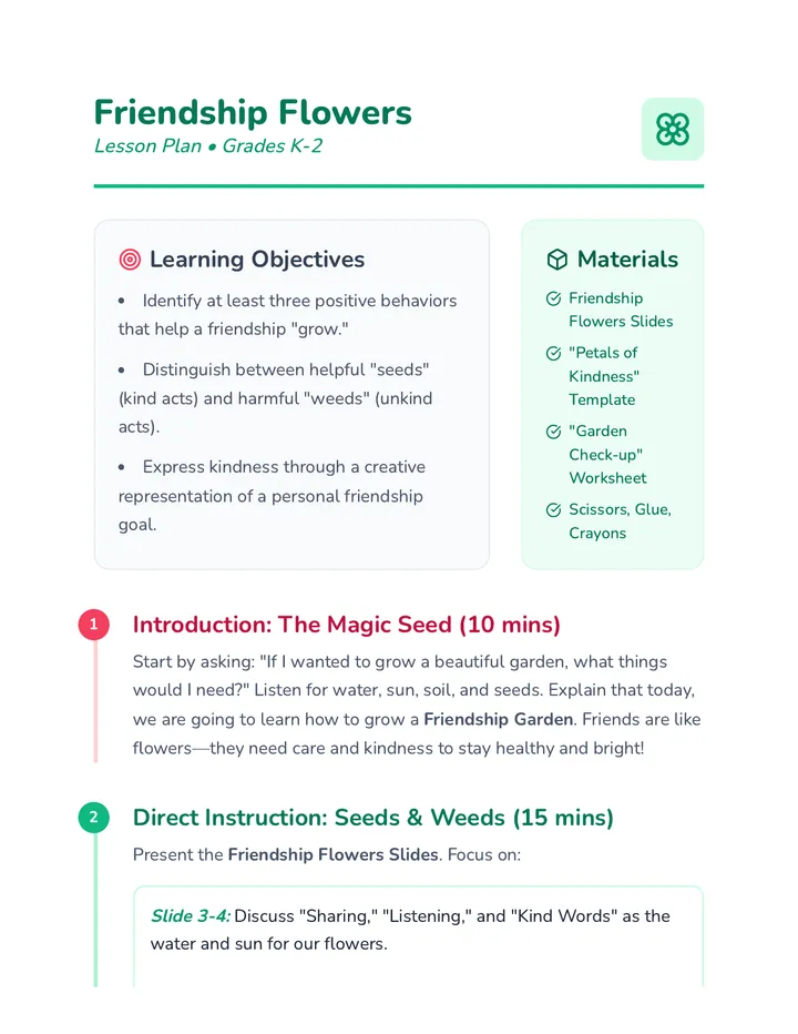 Friendship Flowers Teacher Guide