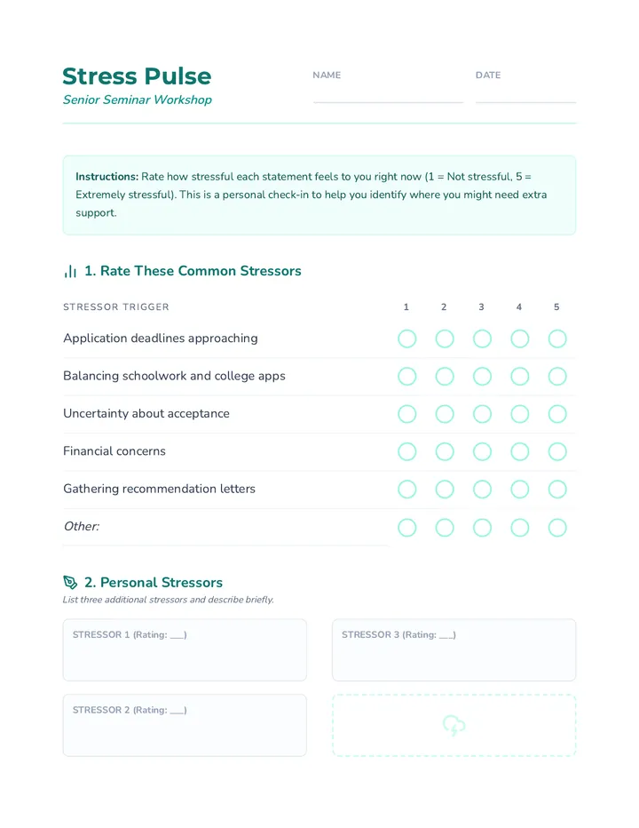 Stress Pulse Worksheet