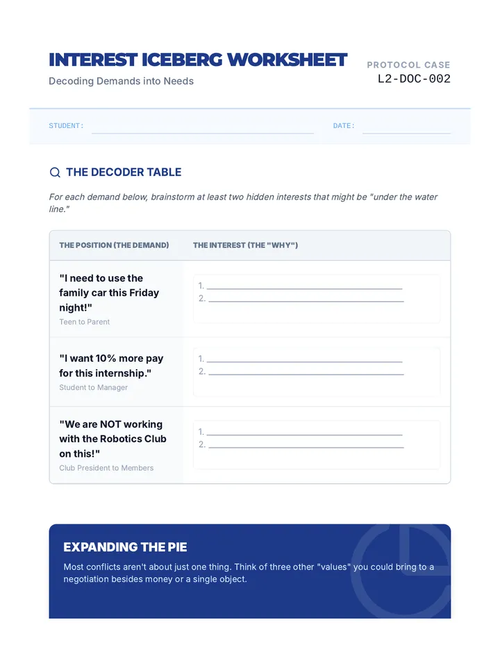Interest Iceberg Worksheet