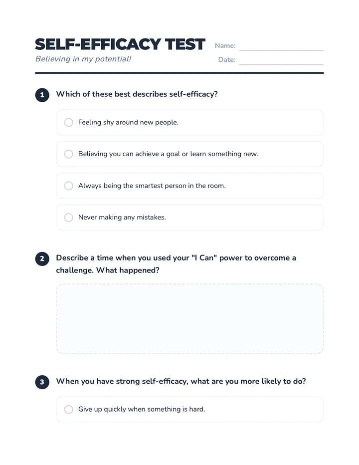 Self Efficacy Test Worksheet