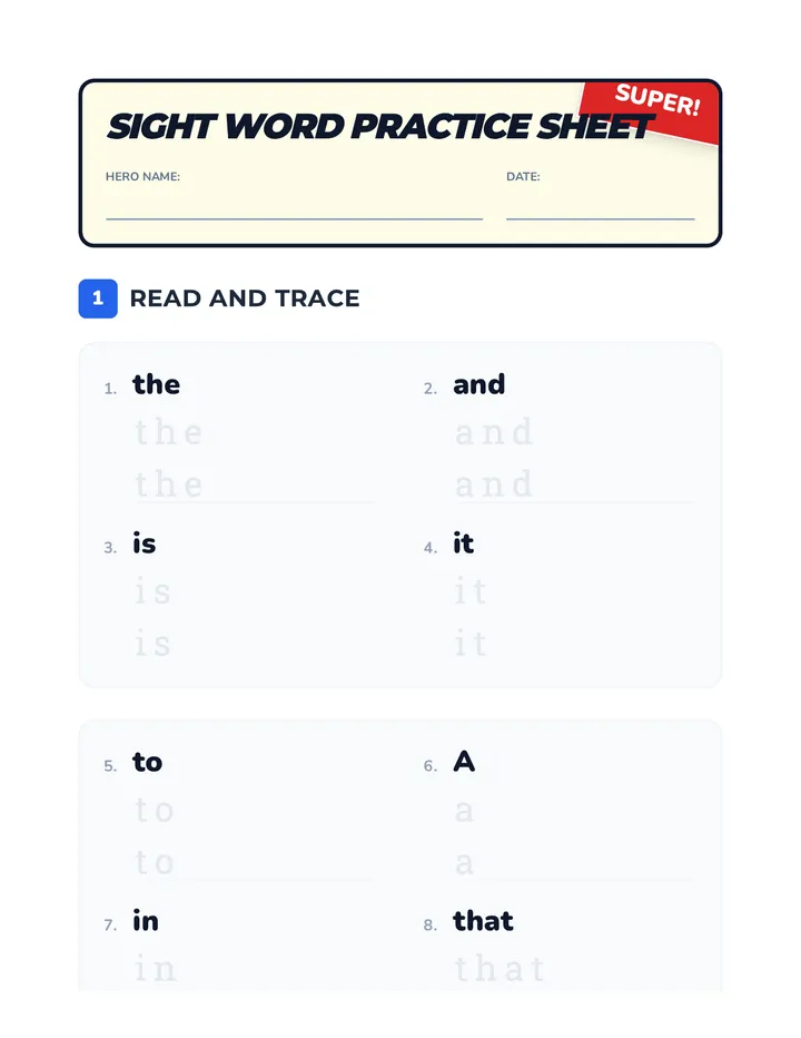Sight Word Practice Sheet