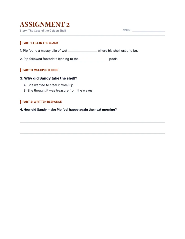 Golden Shell 2 Worksheet Document