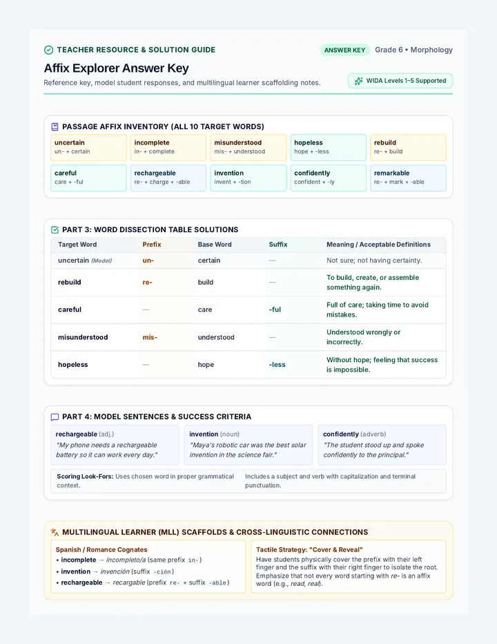 Affix Explorer Answer Key