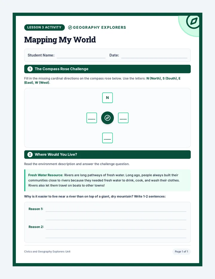 Mapping My World Worksheet