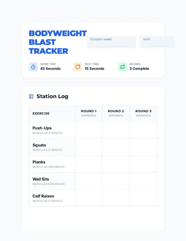 Bodyweight Blast Tracker Worksheet