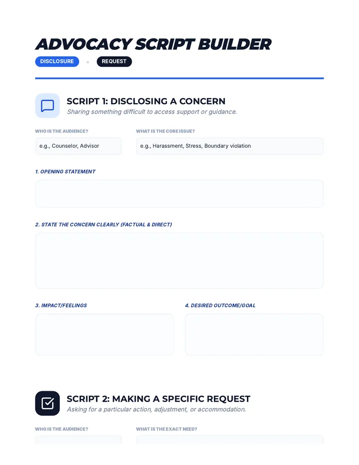 Two Script Advocacy Builder Worksheet