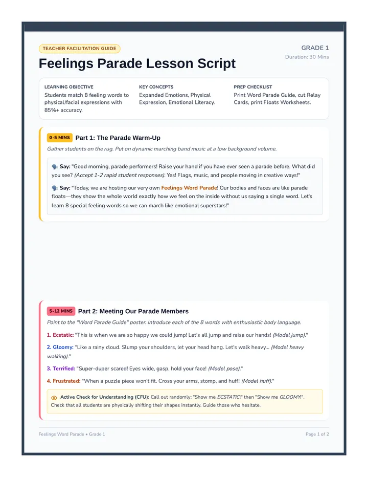 Feelings Parade Teacher Script