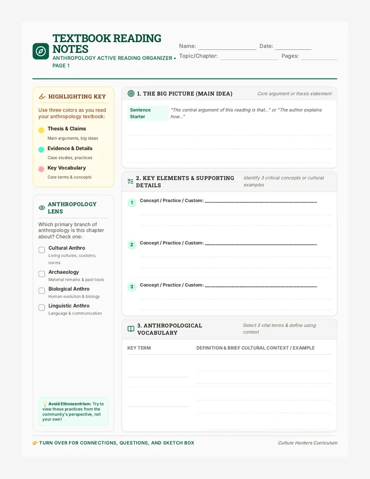 Textbook Reading Notes Organizer