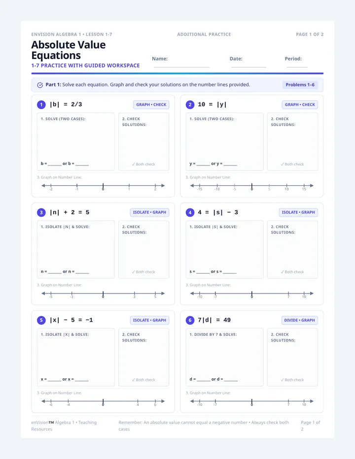 Absolute Value Practice Worksheet