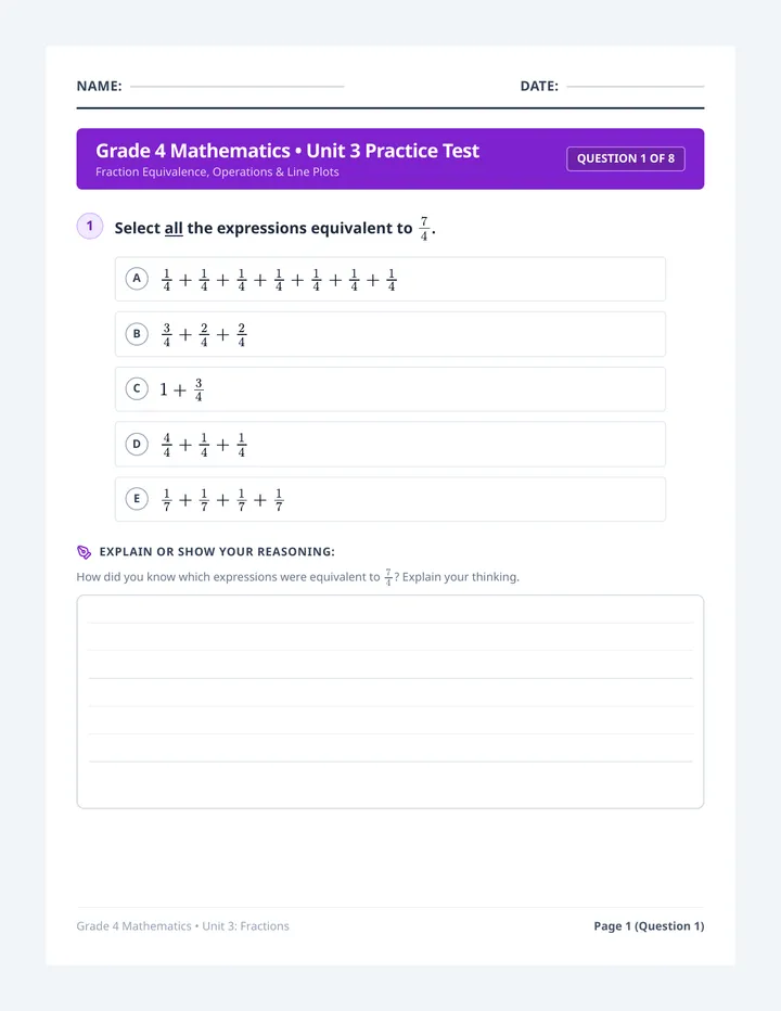 Fraction Mastery Practice Test