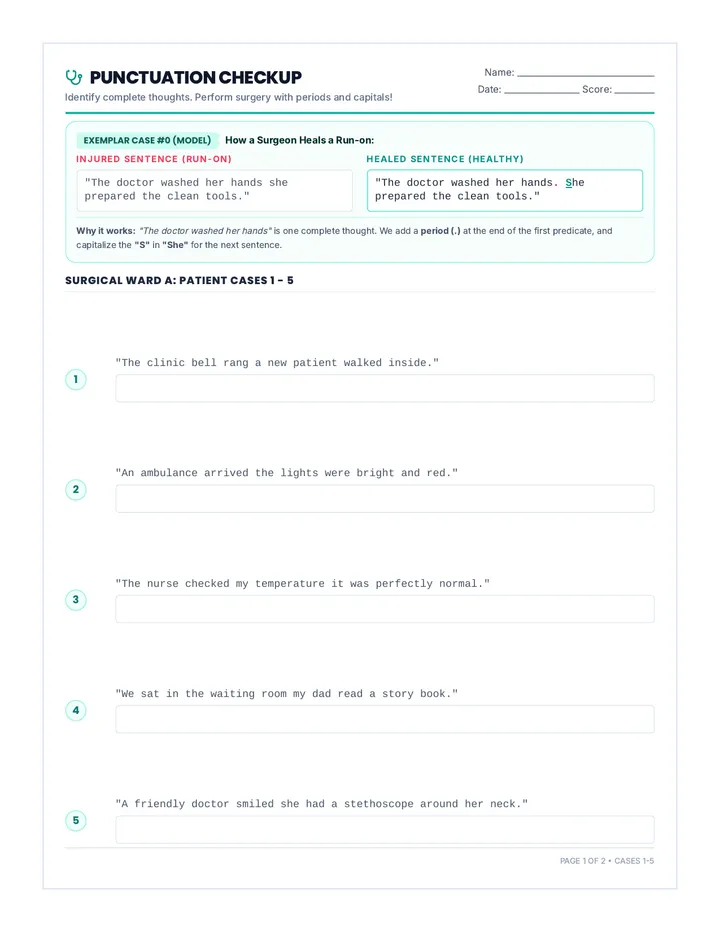 Punctuation Checkup Worksheet