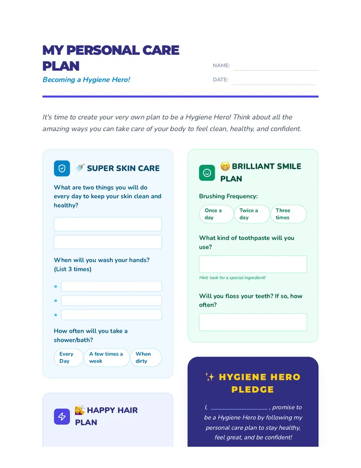 My Personal Care Plan Worksheet