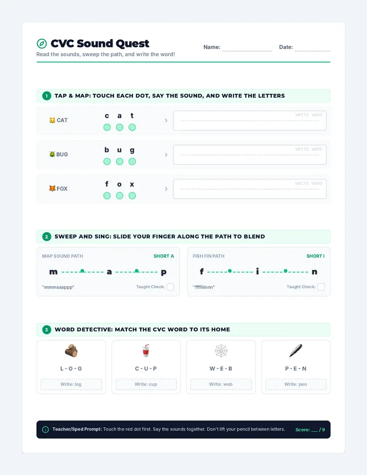 CVC Sound Quest Worksheet