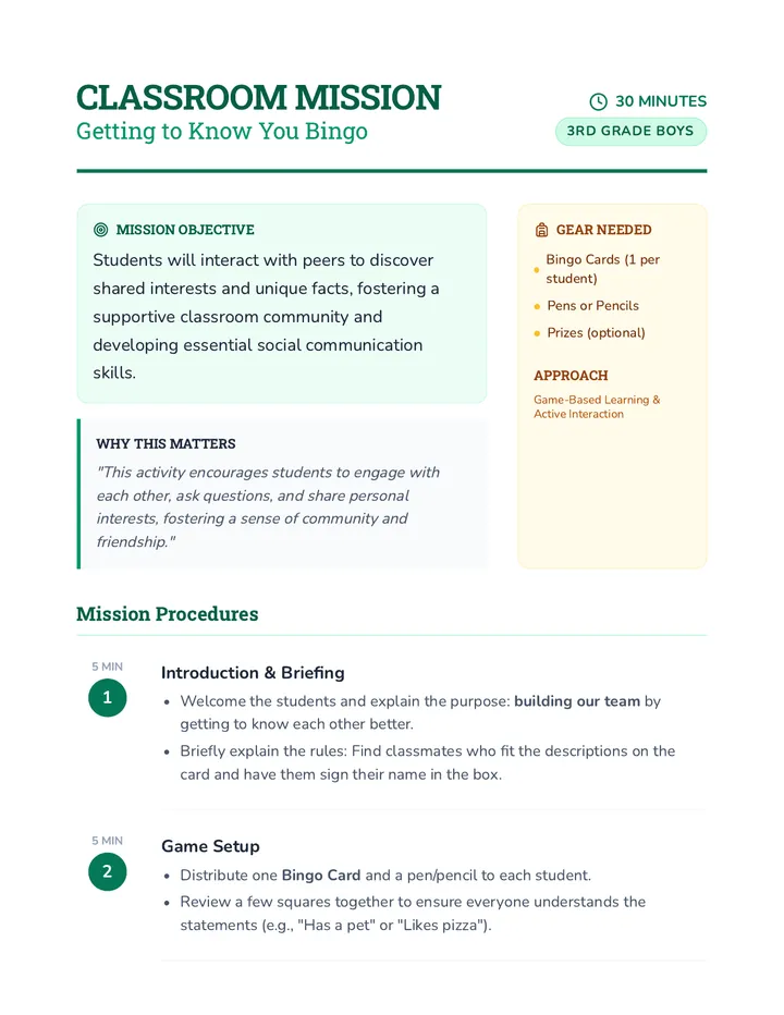 Bingo Lesson Plan