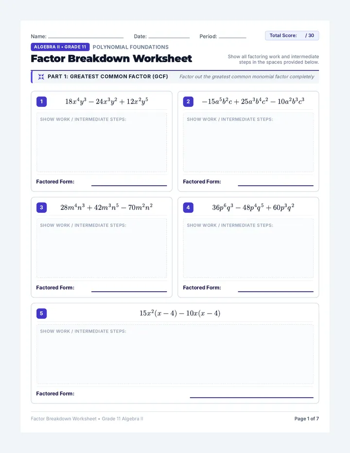 Factor Breakdown Worksheet