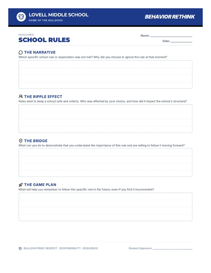 School Rules Rethink Sheet