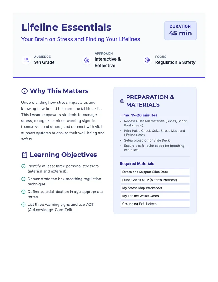 Lifeline Essentials Lesson Plan