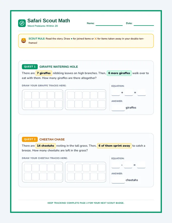 Safari Math Worksheet