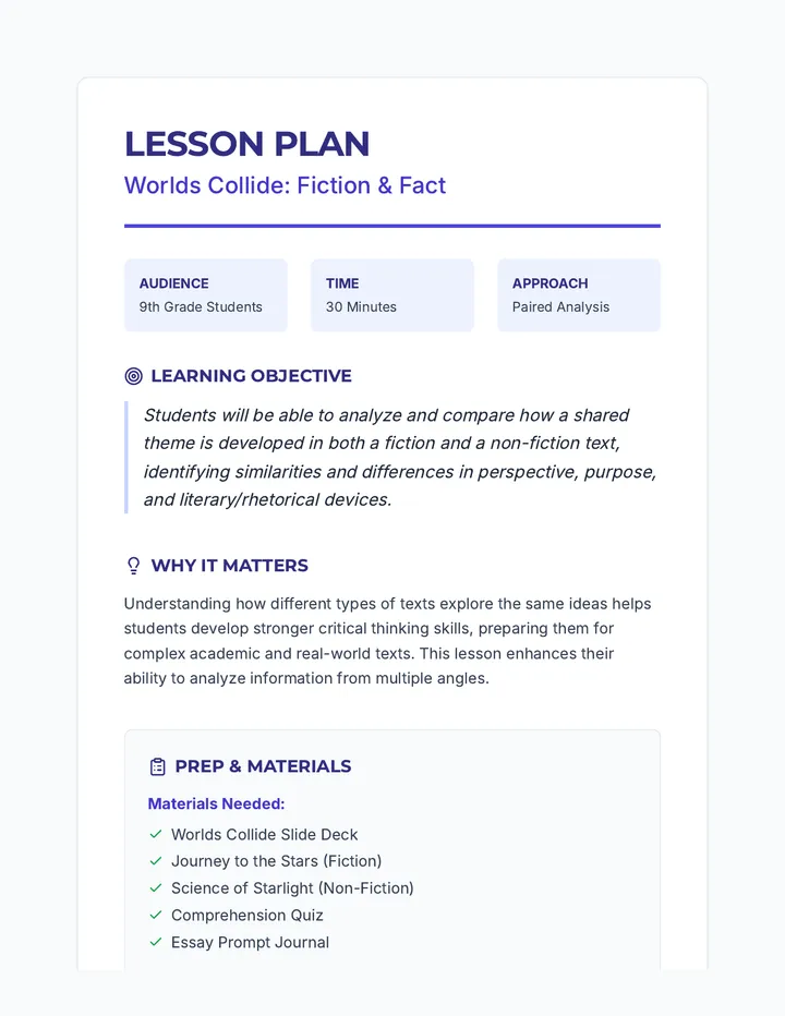Worlds Collide Lesson Plan Teacher Guide