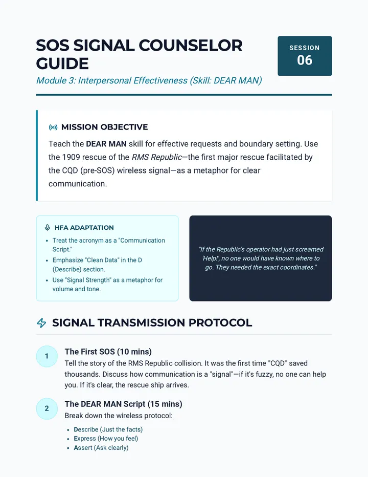 SOS Signal DEAR MAN Counselor Guide