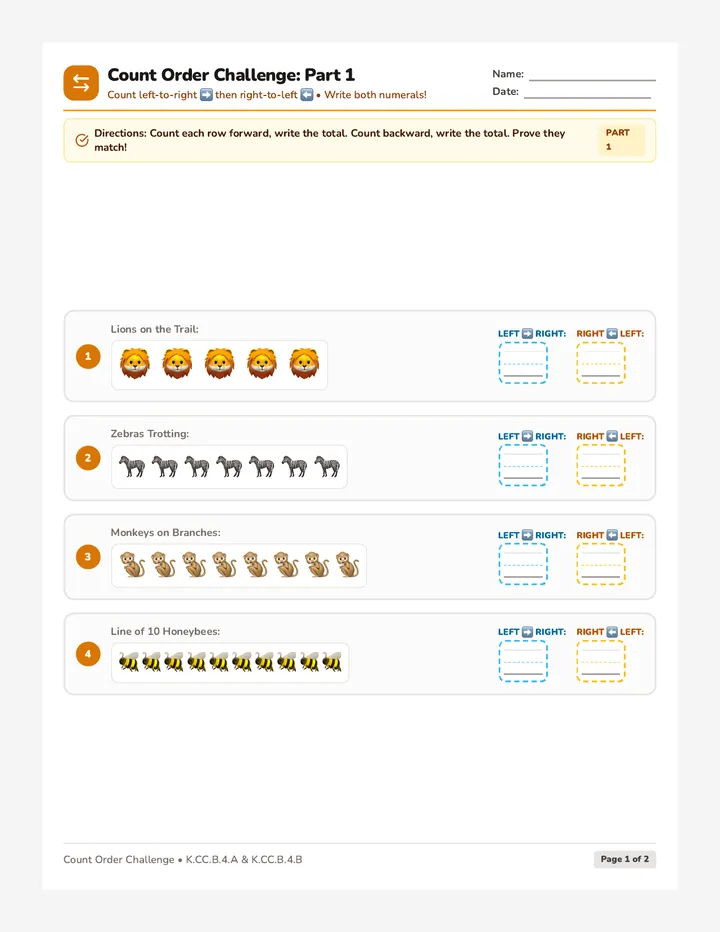 Count Order Challenge Worksheet