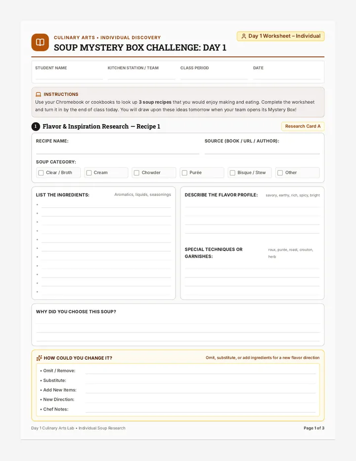 Mystery Soup Research Worksheet