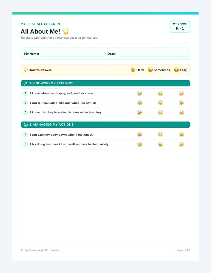 K-1 SEL Student Self Report Packet