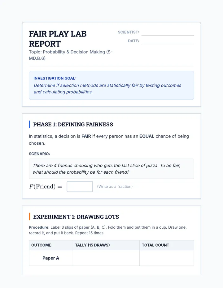 Fair Play Lab Sheet