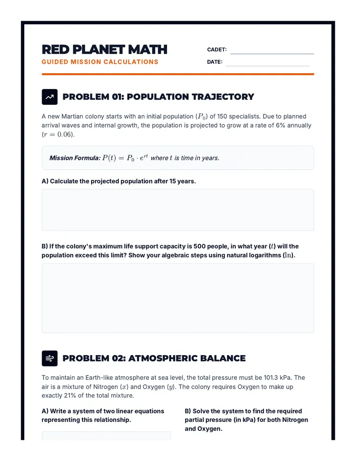 Red Planet Math Worksheet