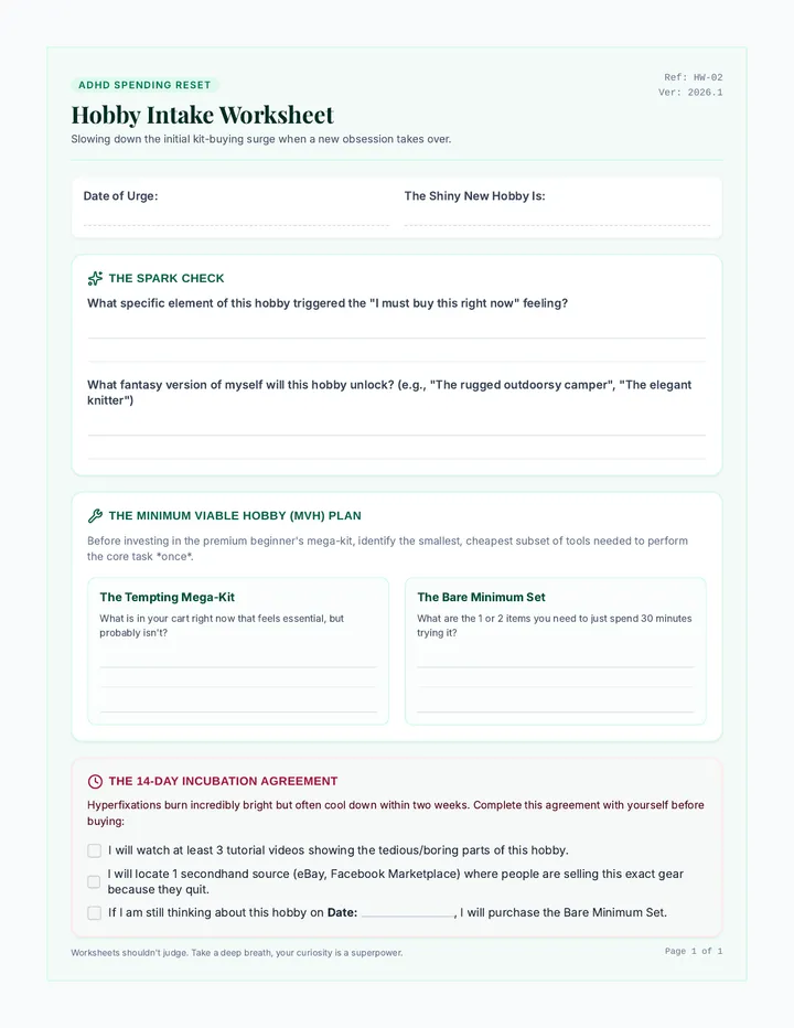 Hobby Intake Worksheet