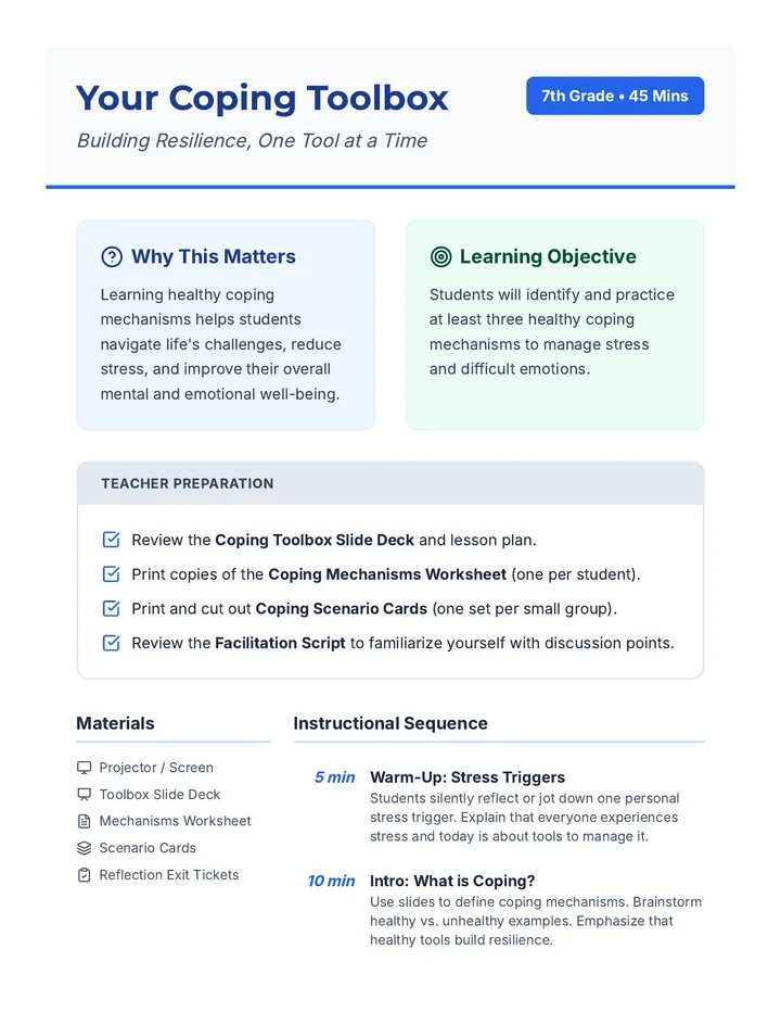 Coping Toolbox Lesson Plan