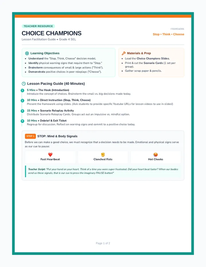 Choice Champions Teacher Guide