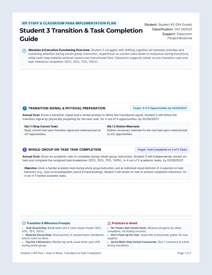 Student Three Transition Guide
