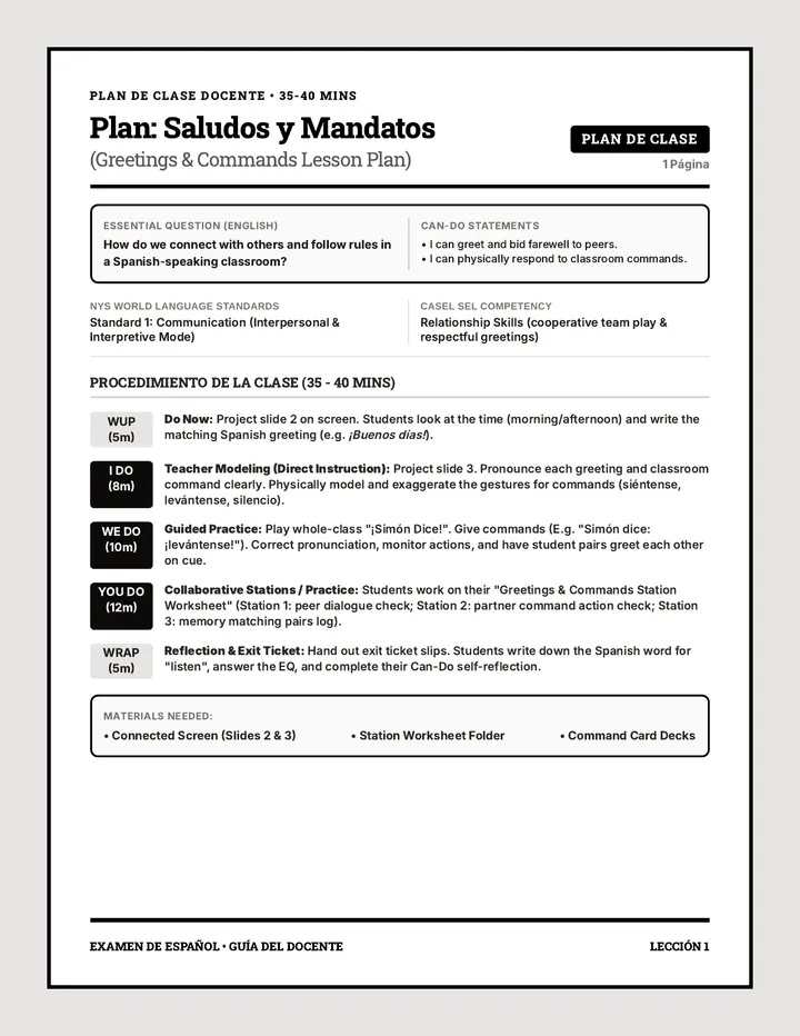 Greetings & Commands Lesson Plan