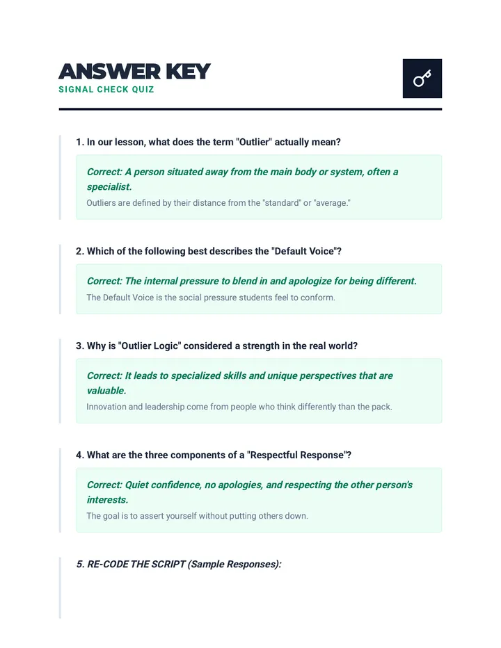 Signal Check Quiz Answer Key