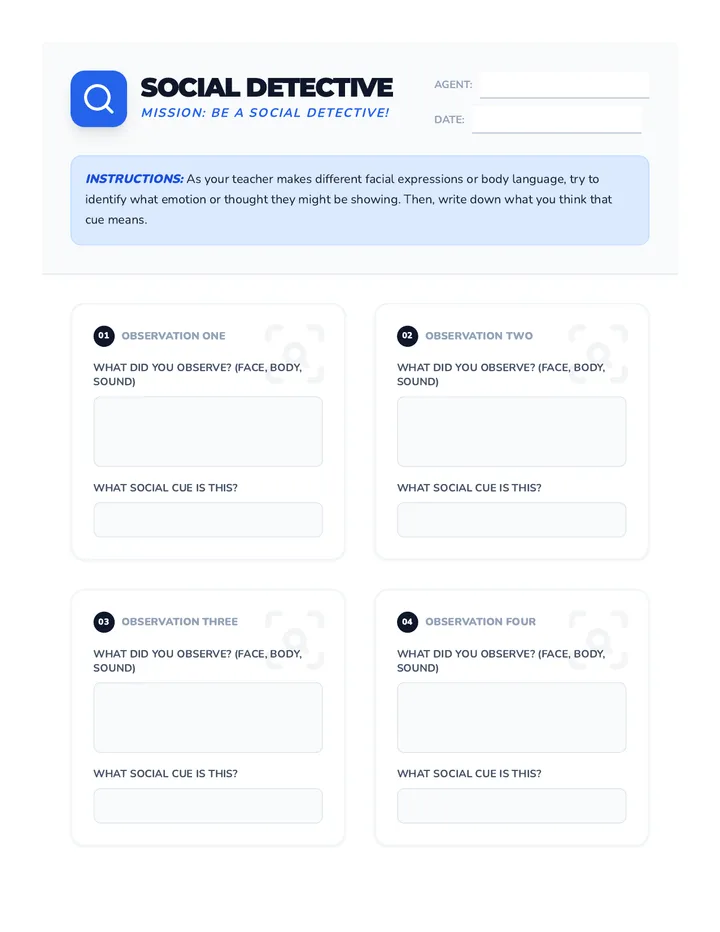 Social Cues Activity Worksheet