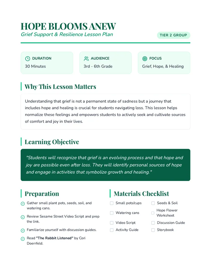 Hope Blooms Anew Lesson Plan