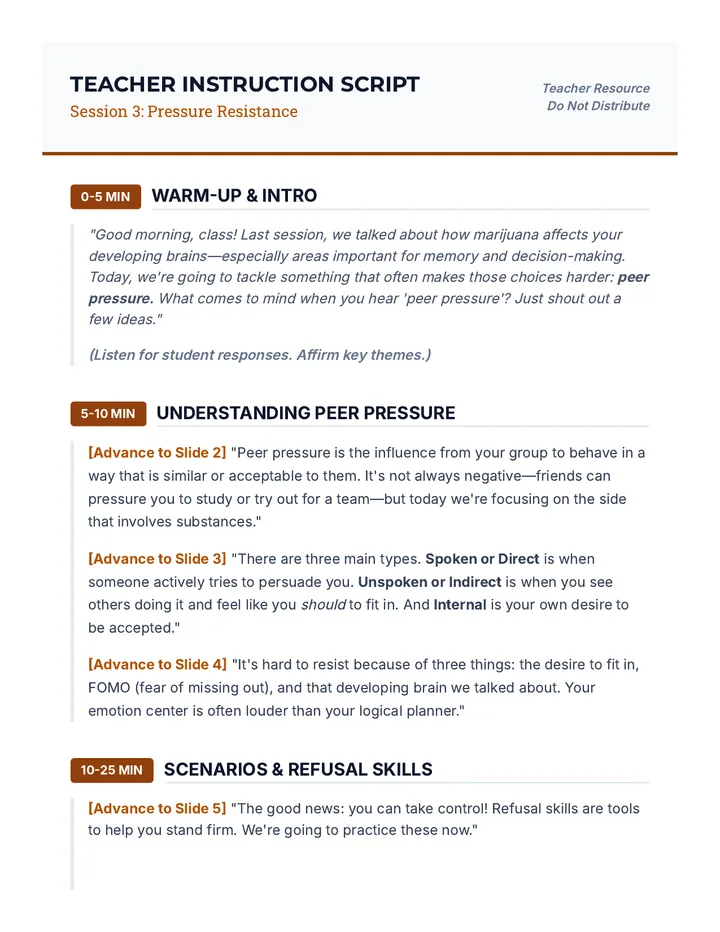 Pressure Resistance Teacher Script