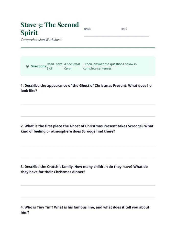 Stave 3 Comprehension Worksheet