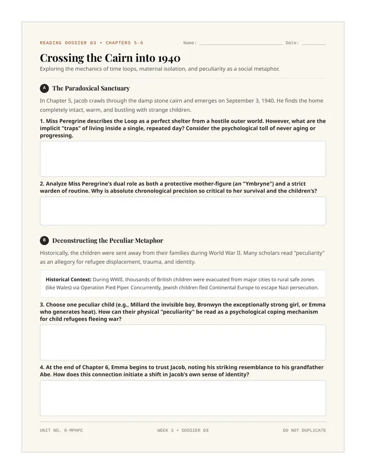 Peculiar Allegory Worksheet