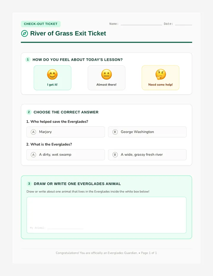Everglades Guardian Exit Ticket