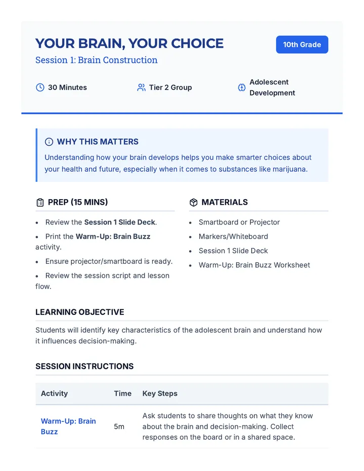 Brain Construction Lesson Plan