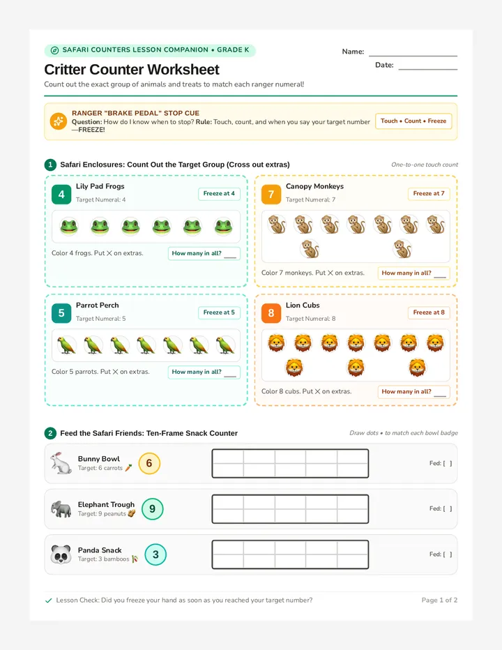 Critter Counter Worksheet