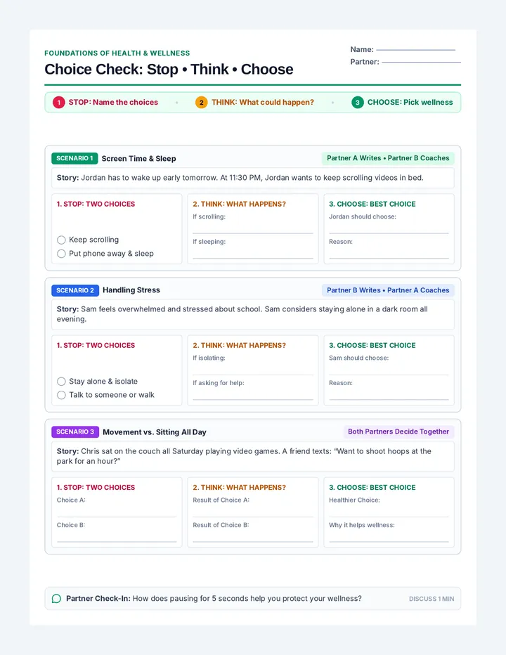 Choice Check Worksheet