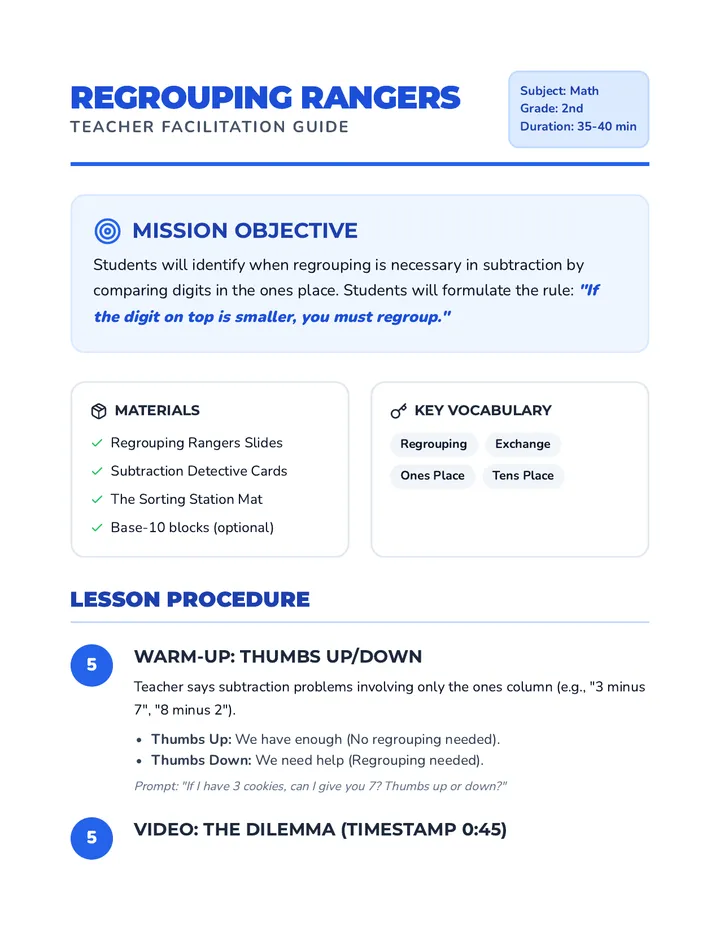 Regrouping Rangers Teacher Guide