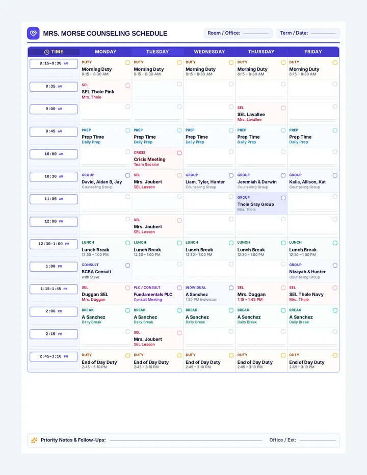 Mrs Morse Counseling Schedule