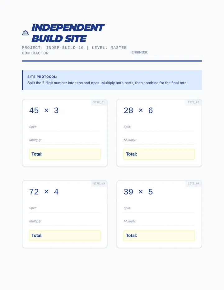 Digit Splitters Practice Worksheet